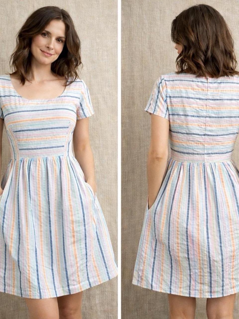 Brooks Brothers Pastel Striped Scoop-Neck Dress